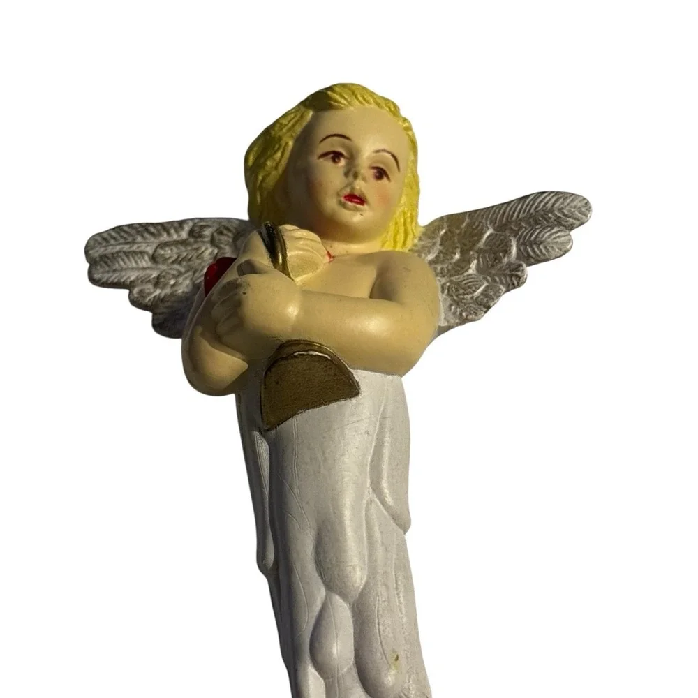 Vintage Angel Icicle Ornament Holding Bell Christmas Plastic‎ Cherub Religious
